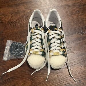 Bape Green Camo Shell Toe Sneakers with White Accents